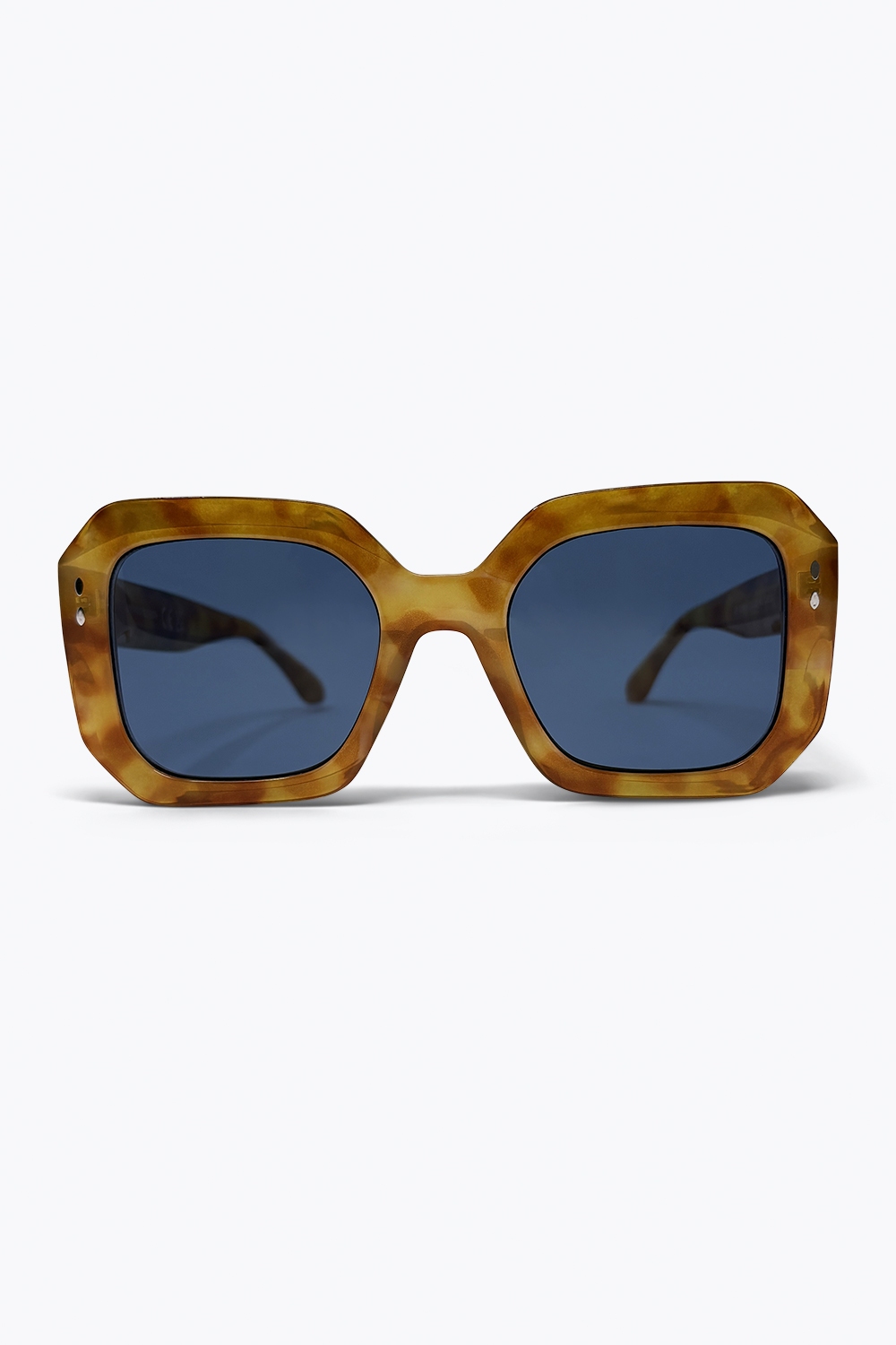 Gafas de Sol de Montura Cuadrada de Carey Marrón con Lentes Azules de Gran Tamaño Gafas de Sol de Montura Cuadrada de Carey Marrón con Lentes Azules de Gran Tamaño