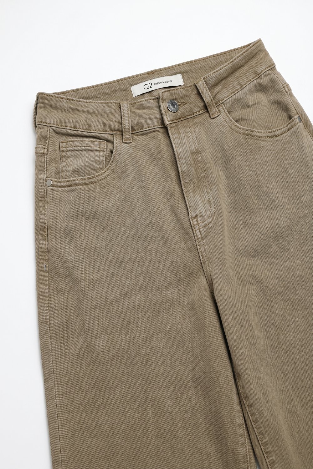 pantalones de pierna ancha en denim el&aacute;stico color beige oscuro