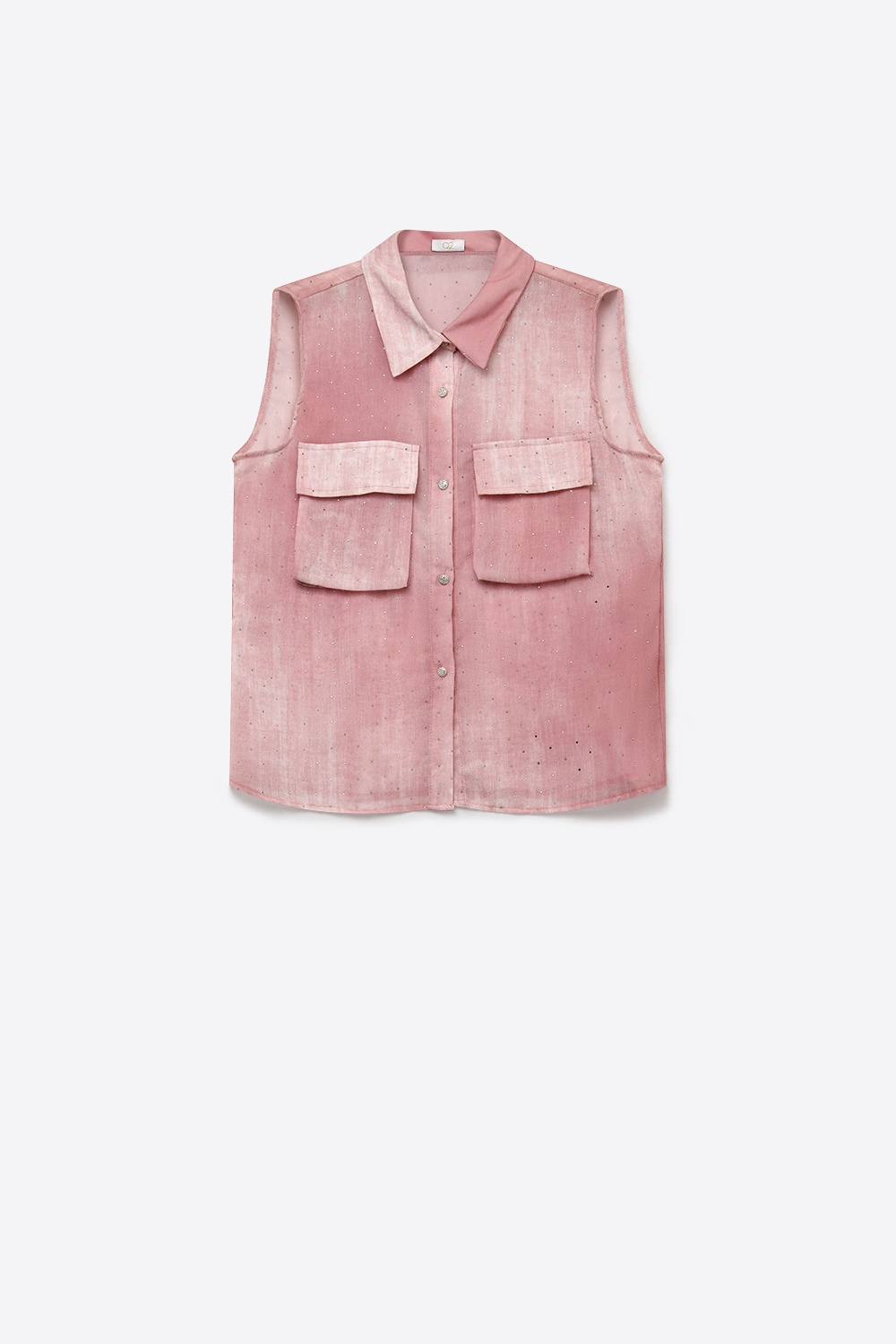 camisa sin mangas de te&ntilde;ido anudado rosa con adornos de strass