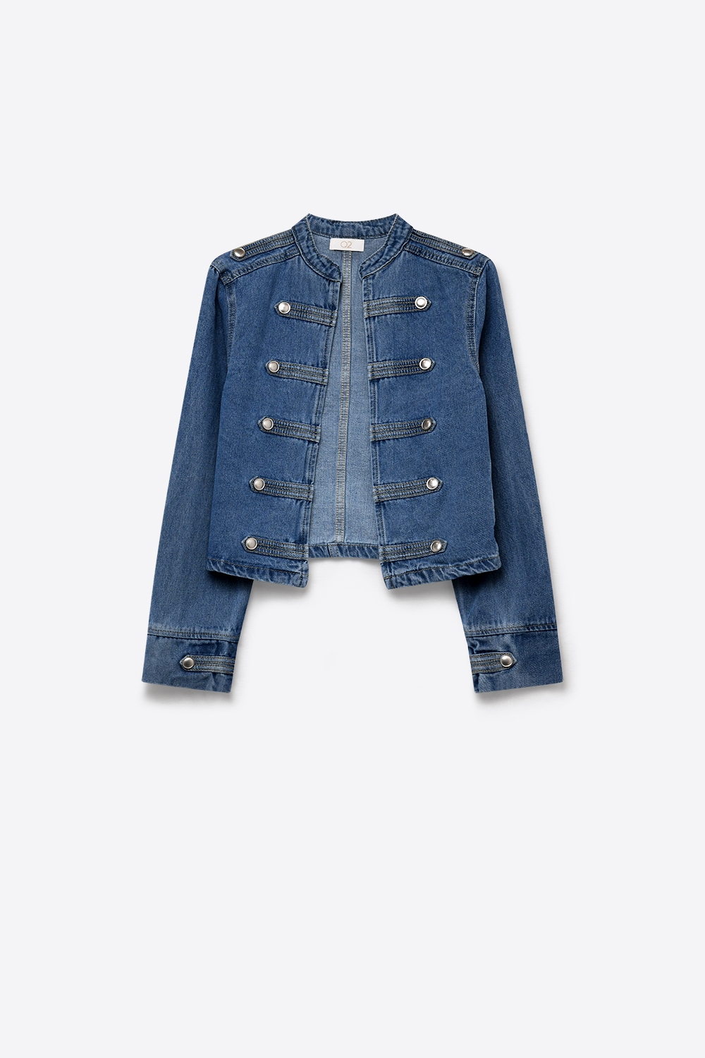Chaqueta Militar Azul Denim R&iacute;gida Sin Estiramiento con Botones y Corte Recortado