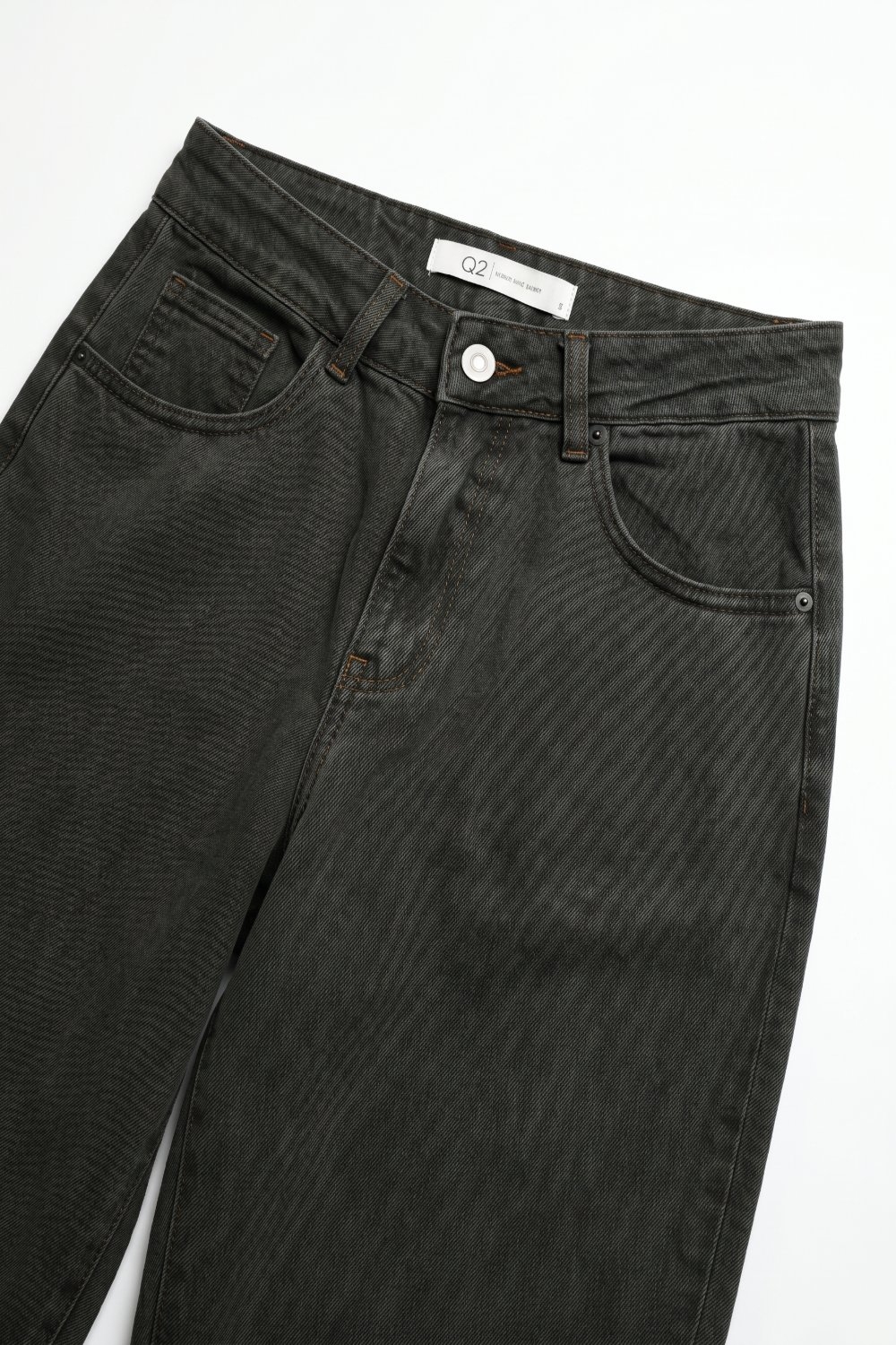 Pantalones vaqueros de pierna ancha de mezclilla lavado vintage caqui con costura en la rodilla Pantalones vaqueros de pierna ancha de mezclilla lavado vintage caqui con costura en la rodilla