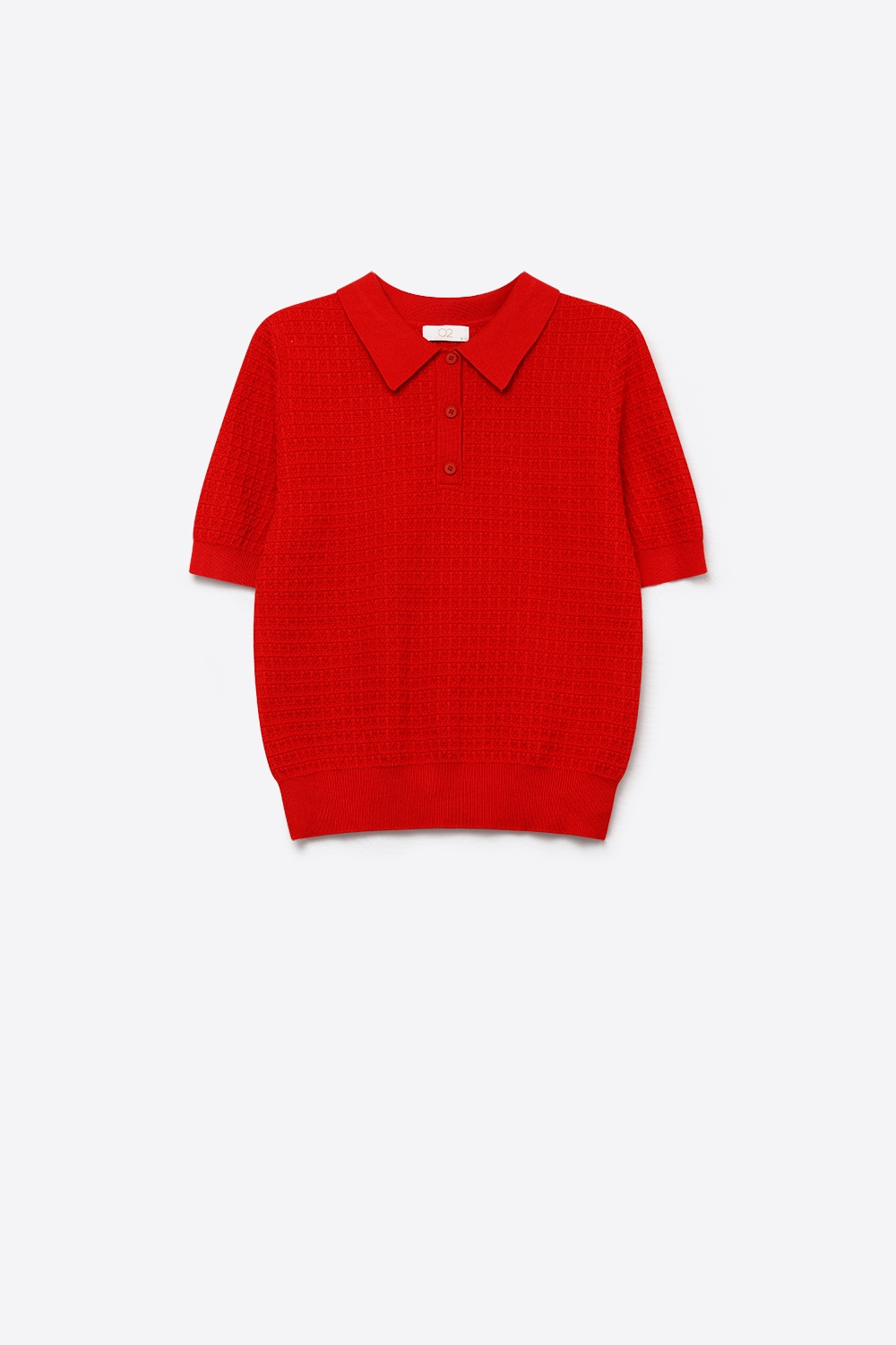 Polo de Punto de Waffle con Tapeta de Botones en rojo con Manga Corta Polo de Punto de Waffle con Tapeta de Botones en rojo con Manga Corta