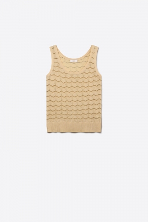 Top sin mangas de punto texturizado geométrico beige