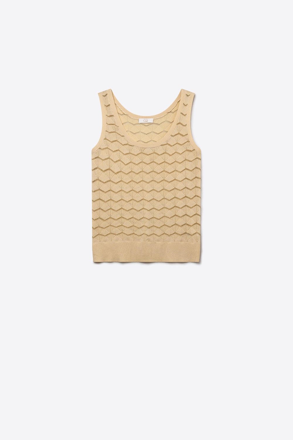 Top sin mangas de punto texturizado geom&eacute;trico beige