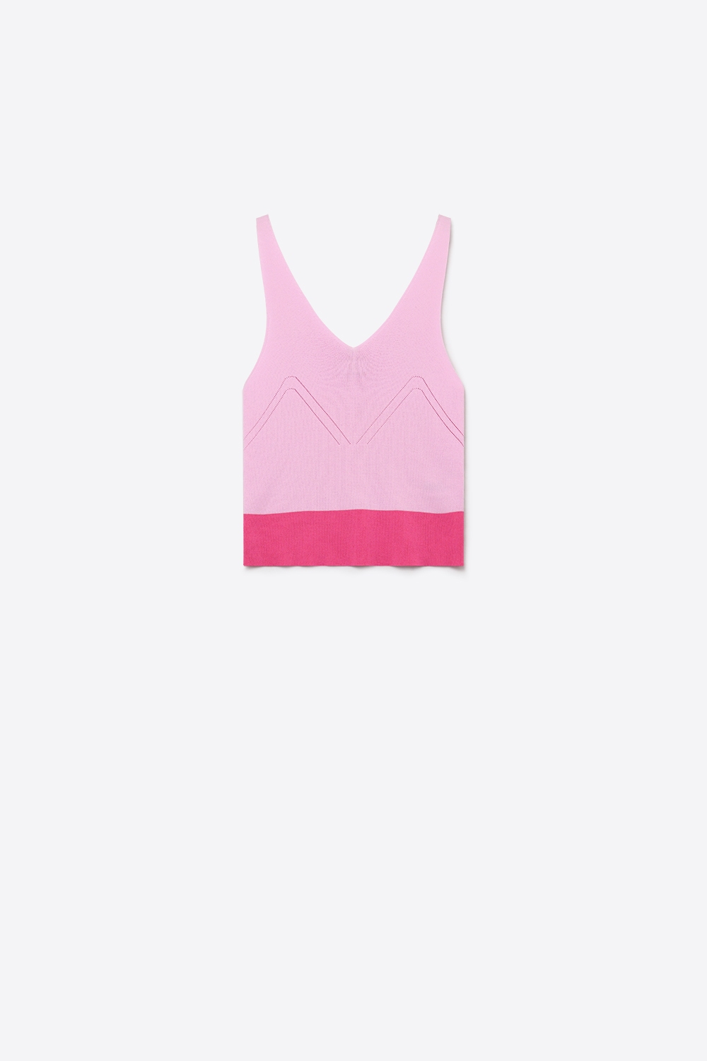 Top corto de tirantes de punto acanalado rosa claro con borde en contraste rosa fuerte en el escote en V Top corto de tirantes de punto acanalado rosa claro con borde en contraste rosa fuerte en el escote en V