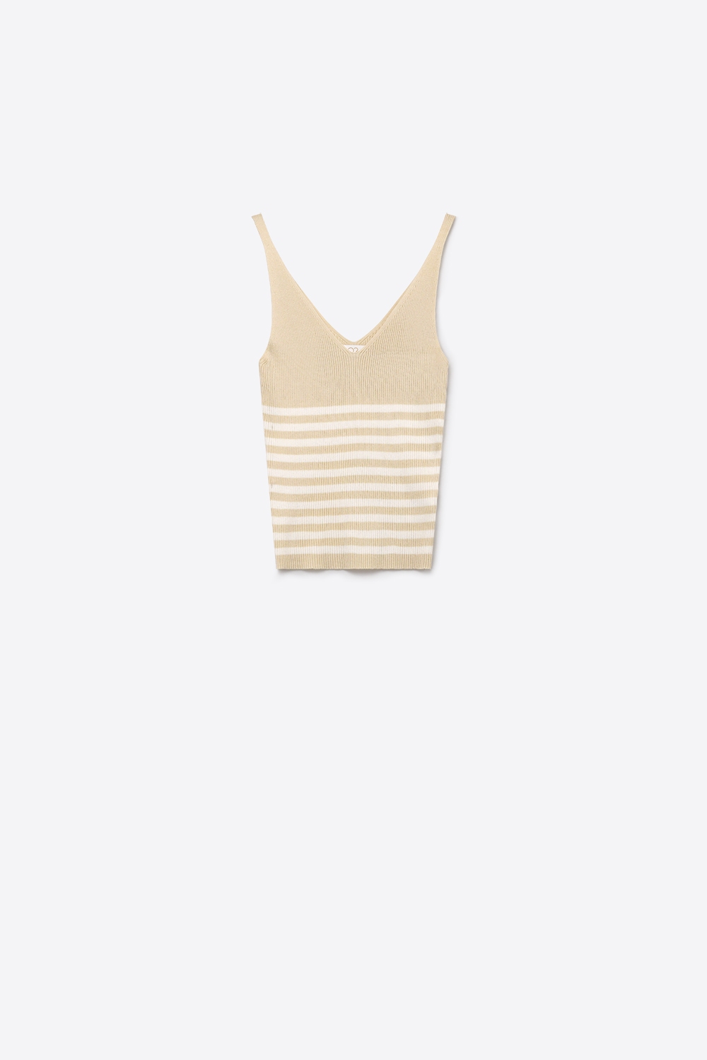 Camiseta sin mangas ajustada de punto acanalado con rayas beige y cuello en V Camiseta sin mangas ajustada de punto acanalado con rayas beige y cuello en V