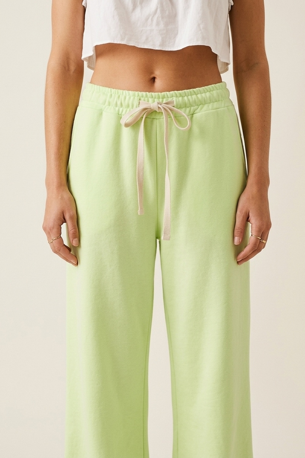 Pantalón de chándal Straiht Fit de punto verde con cintura elástica y lazo Pantalón de chándal Straiht Fit de punto verde con cintura elástica y lazo