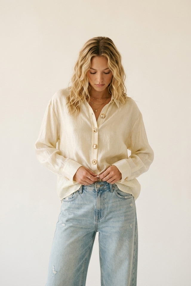 Camisa de lino color crema con botones delanteros