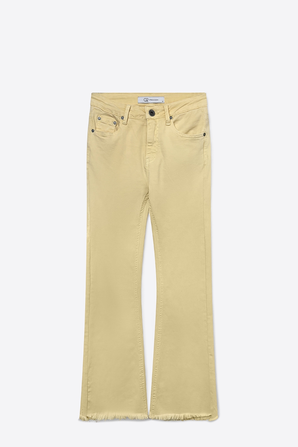 Jeans acampanados con borde de dobladillo sin rematar en color amarillo Jeans acampanados con borde de dobladillo sin rematar en color amarillo