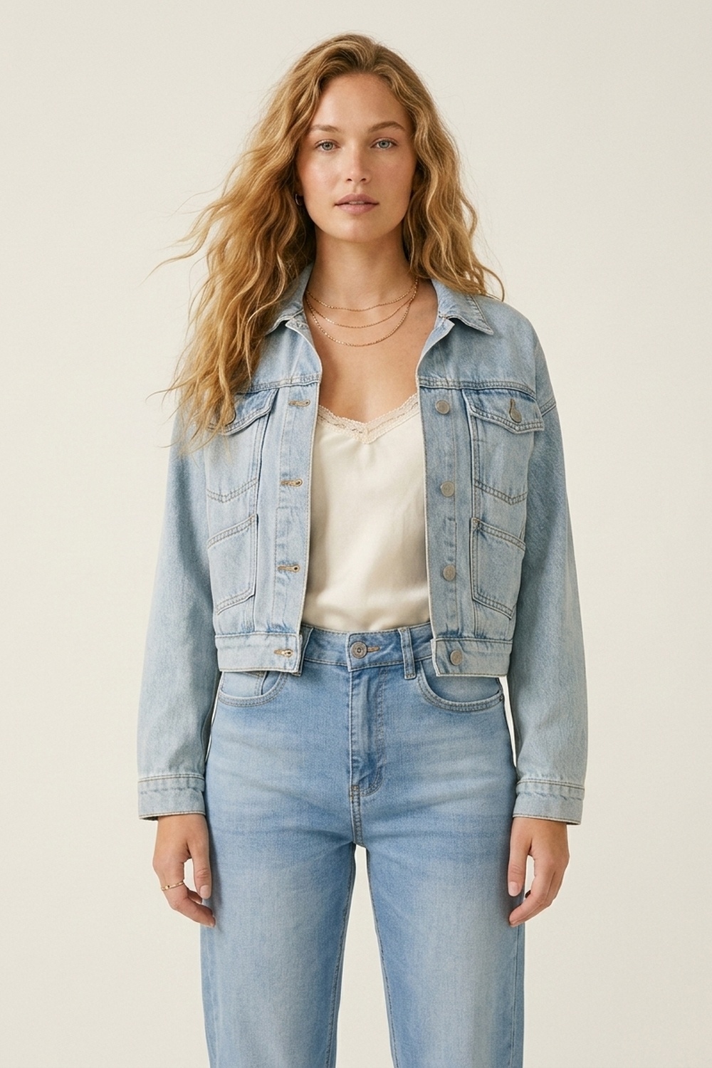 Vaqueros de corte mom estilo denim azul claro en largo al tobillo