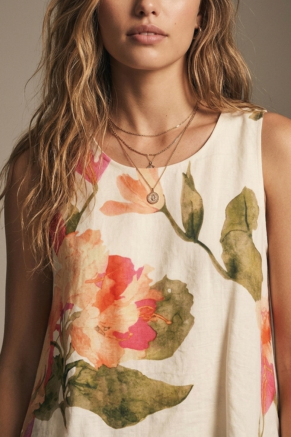 Top sin mangas con estampado floral crema Top sin mangas con estampado floral crema