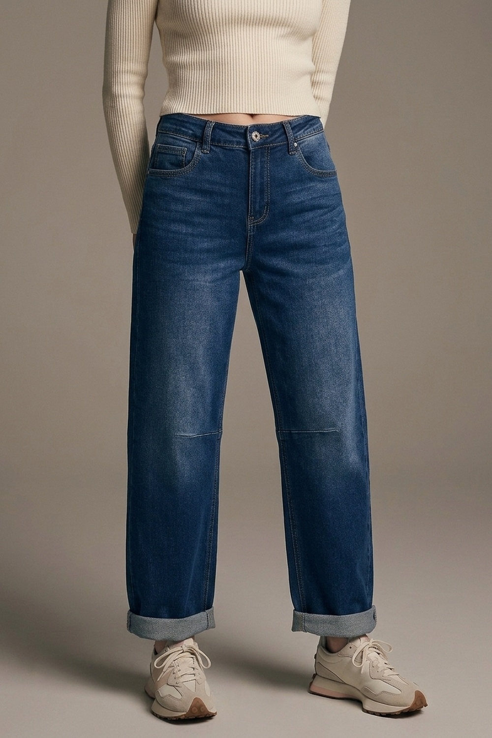 Vaqueros Basic Barrel Style en azul medio