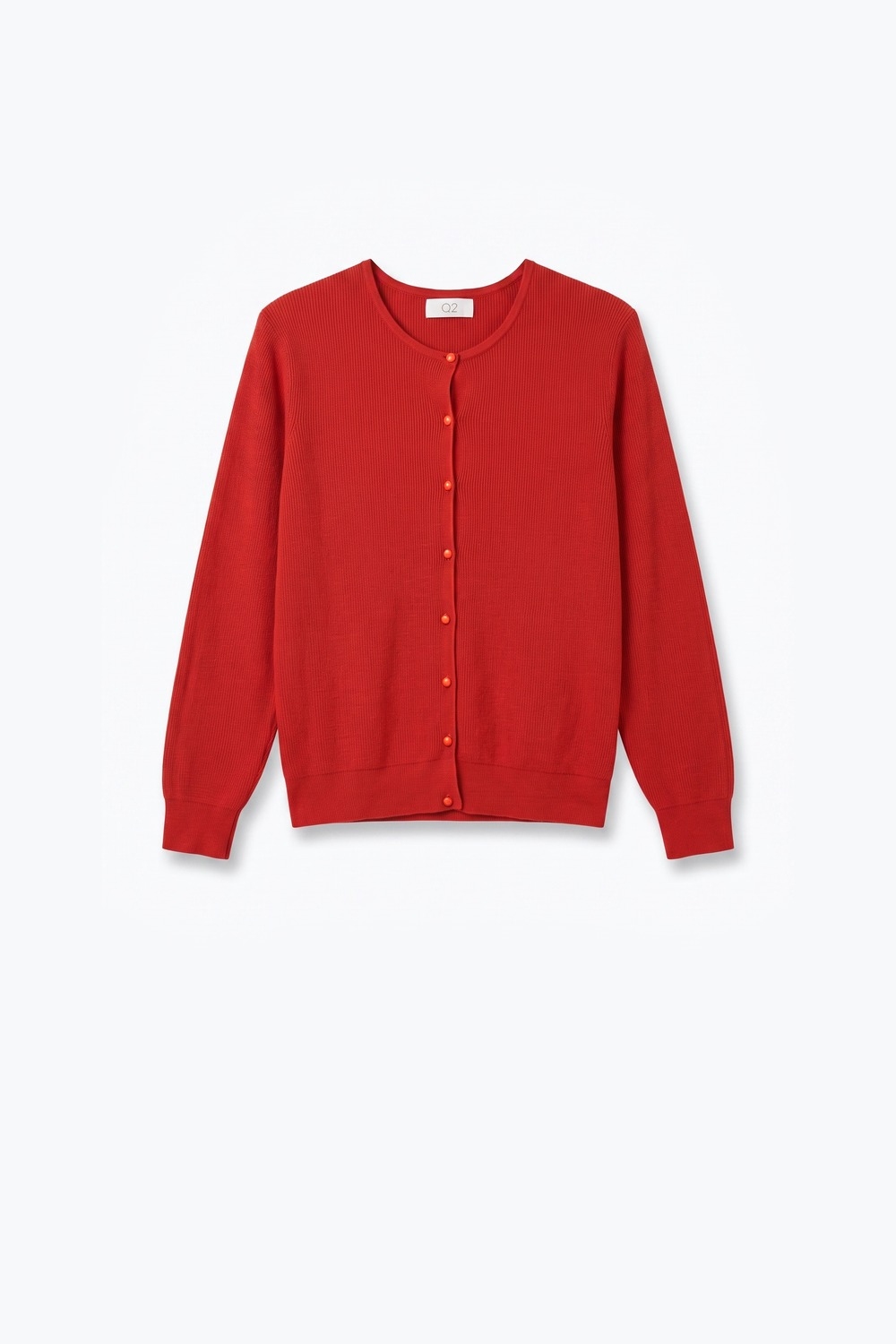 C&aacute;rdigan rojo de punto suave con botones al frente y cuello redondo de ajuste regular
