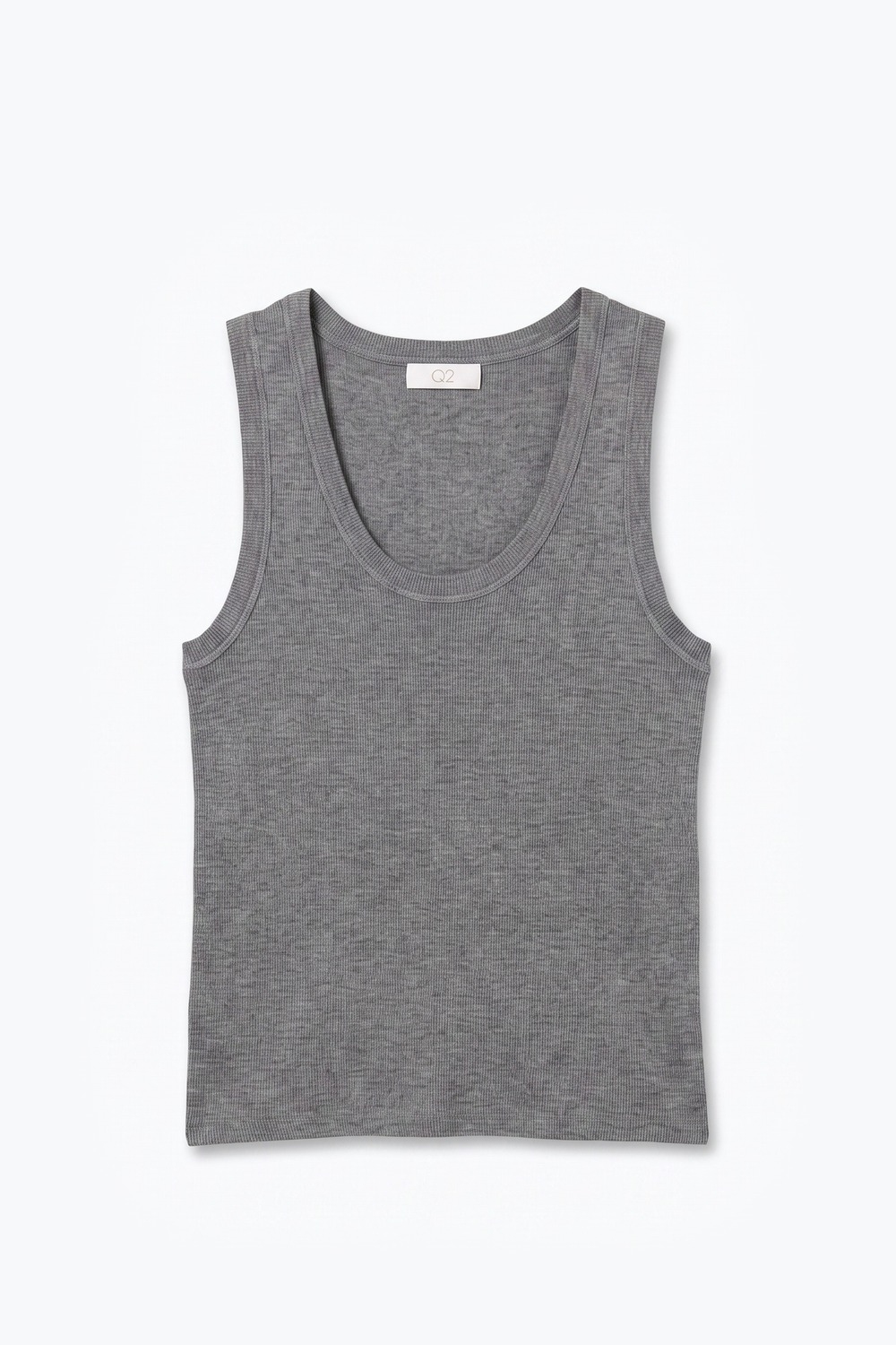 Top sin mangas de punto fino de canalé gris con escote redondo y tirantes anchos Top sin mangas de punto fino de canalé gris con escote redondo y tirantes anchos