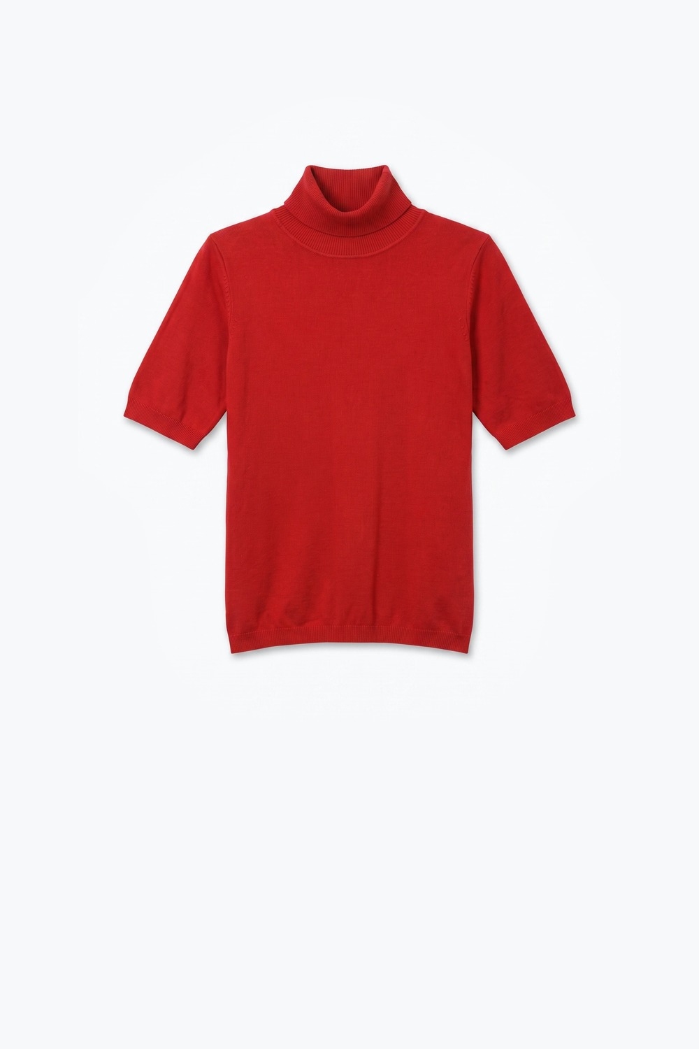 Su&eacute;ter Rojo de Punto Fino de Cuello Alto con Mangas al Codo y Ajuste Regular