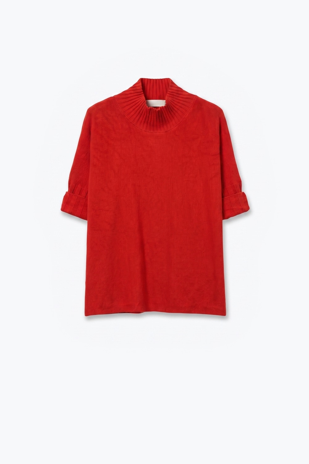 Su&eacute;ter de punto acanalado rojo con cuello alto y manga hasta el codo