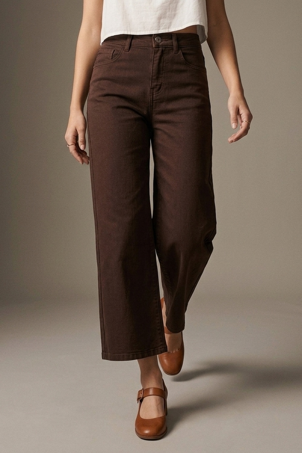Pantalones Vaqueros de Pierna Ancha y Recortados en Marrón Chocolate Pantalones Vaqueros de Pierna Ancha y Recortados en Marrón Chocolate