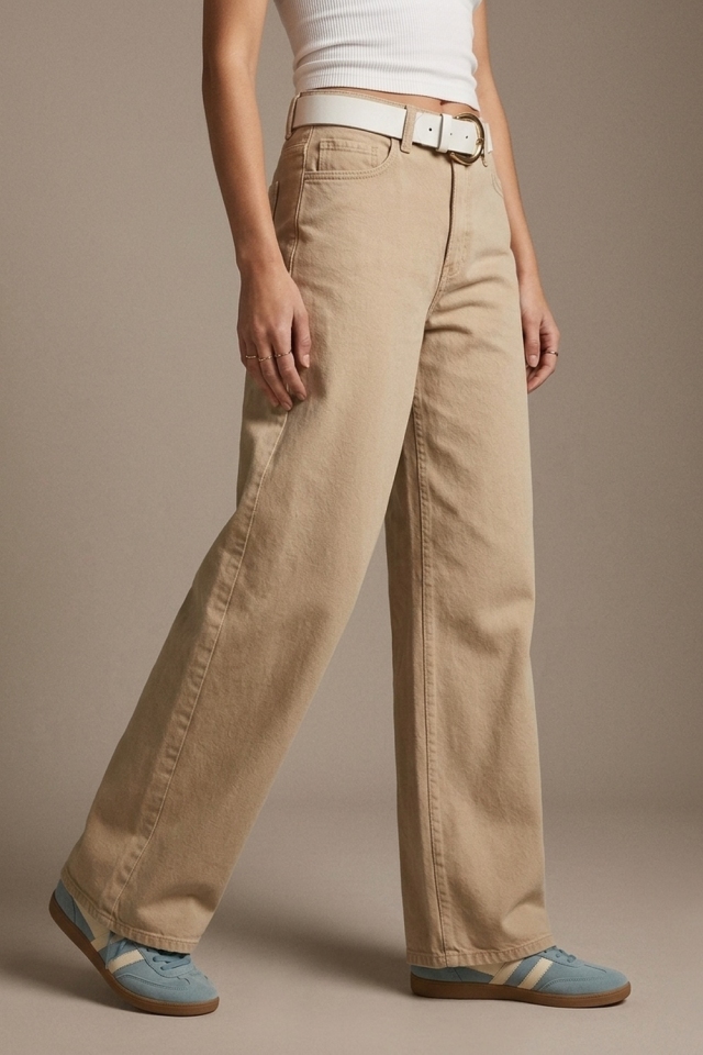 Pants extra wide fit in washed beige