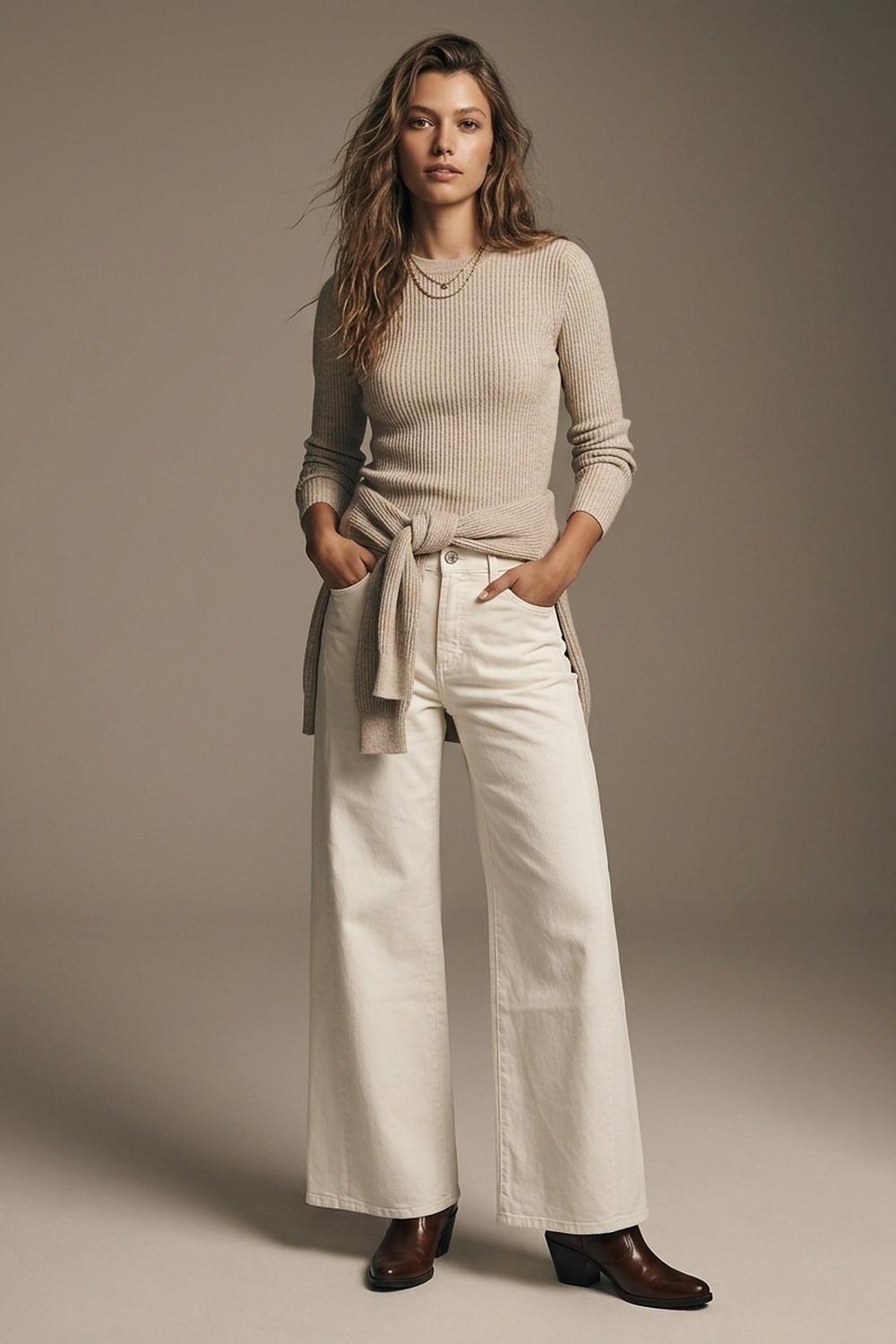 Pantalón extra ancho en color crema Pantalón extra ancho en color crema