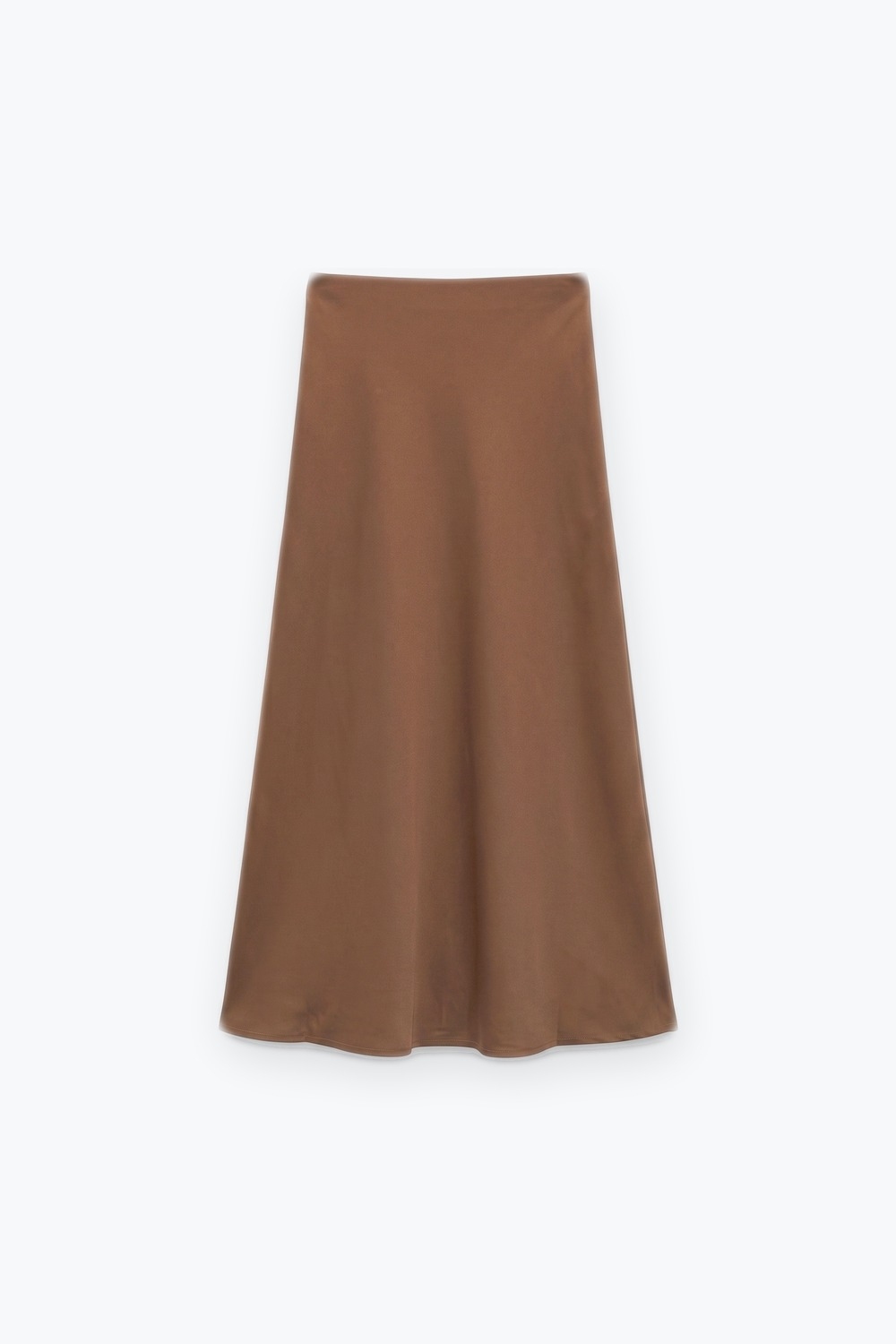 Falda camel de satén con corte al bies de largo midi sin cinturilla Falda camel de satén con corte al bies de largo midi sin cinturilla