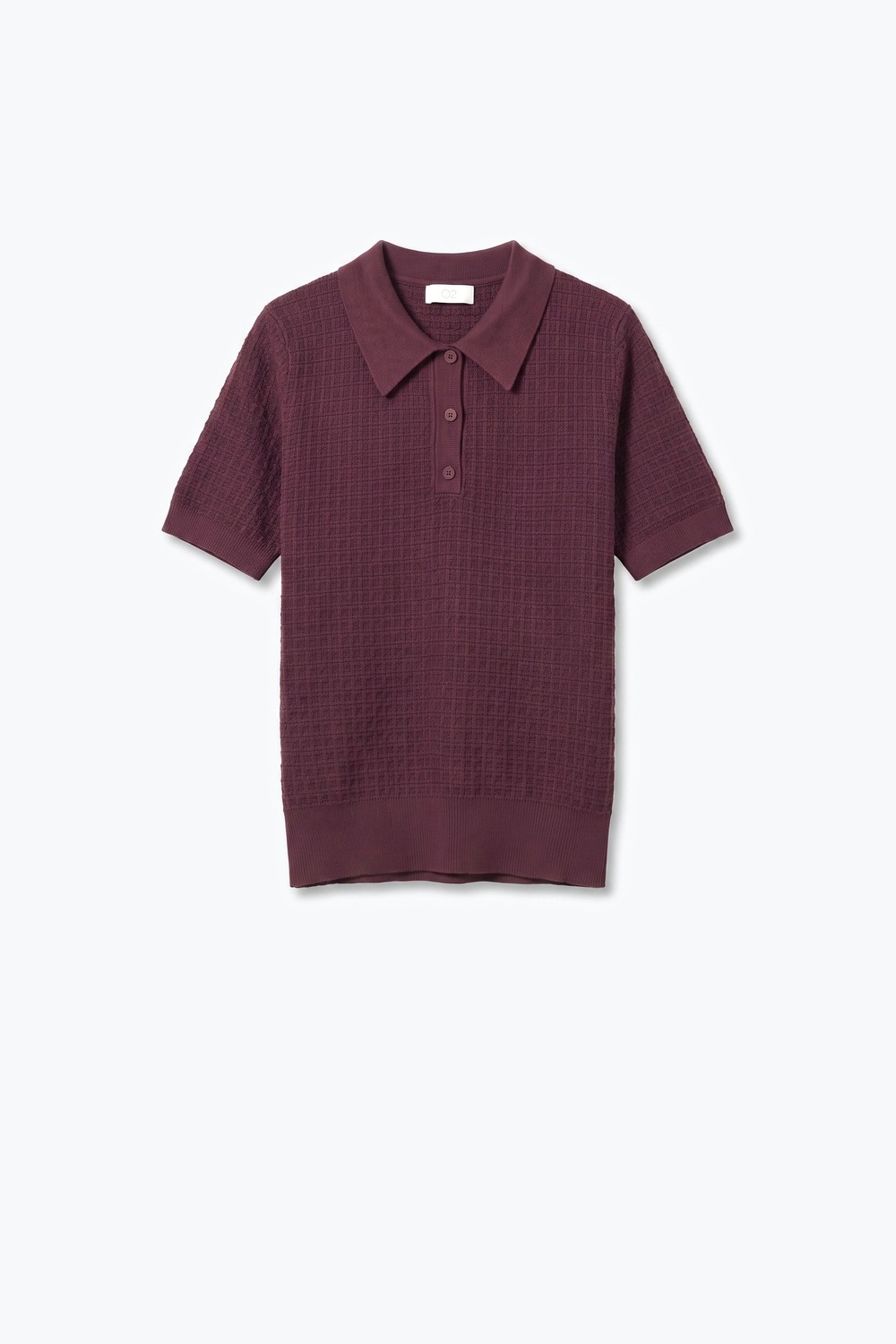 Polo de Manga Corta con Botones de Tejido de Panal en Burdeos