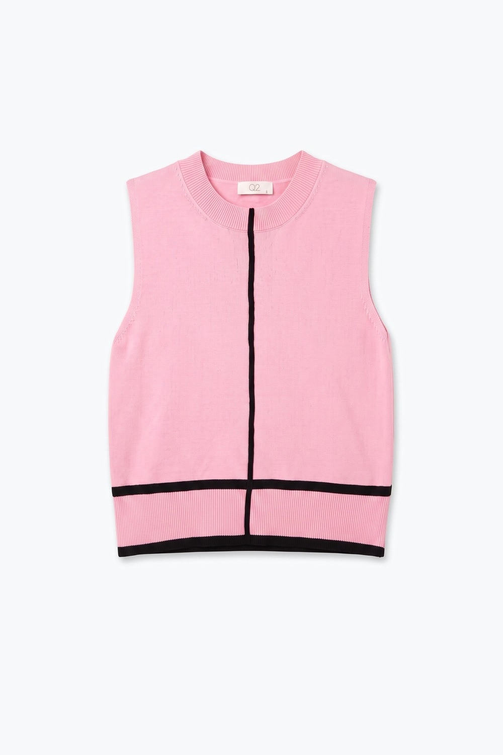 Chaleco sin mangas de punto fino rosa claro con costuras en contraste y cuello redondo