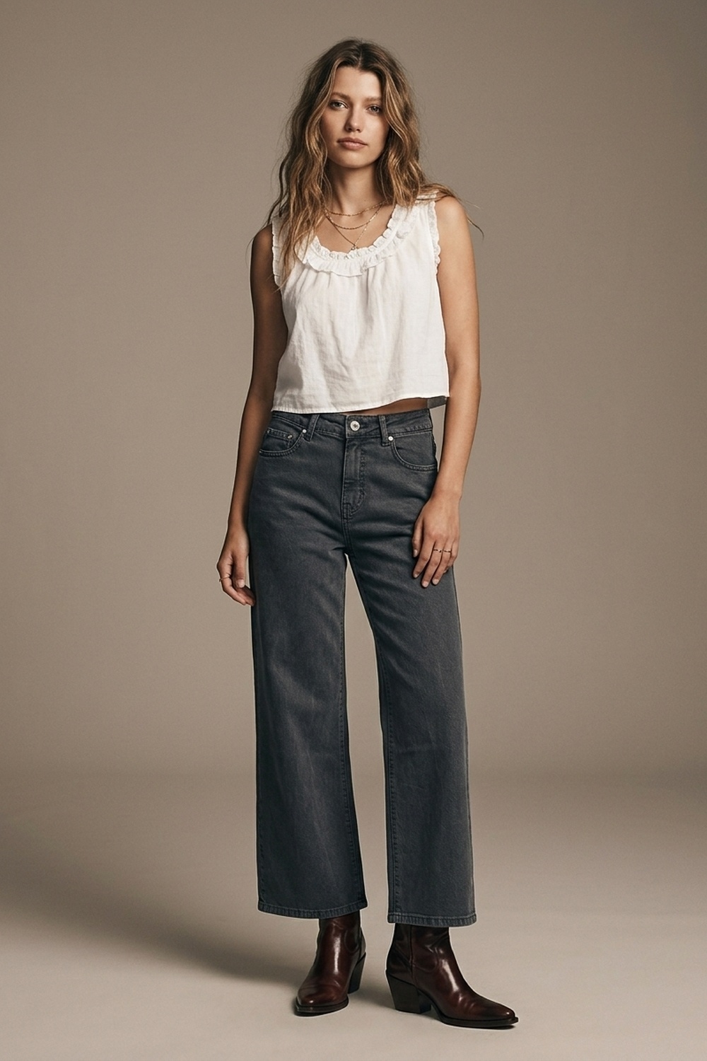 Vaqueros cropped wide leg grises