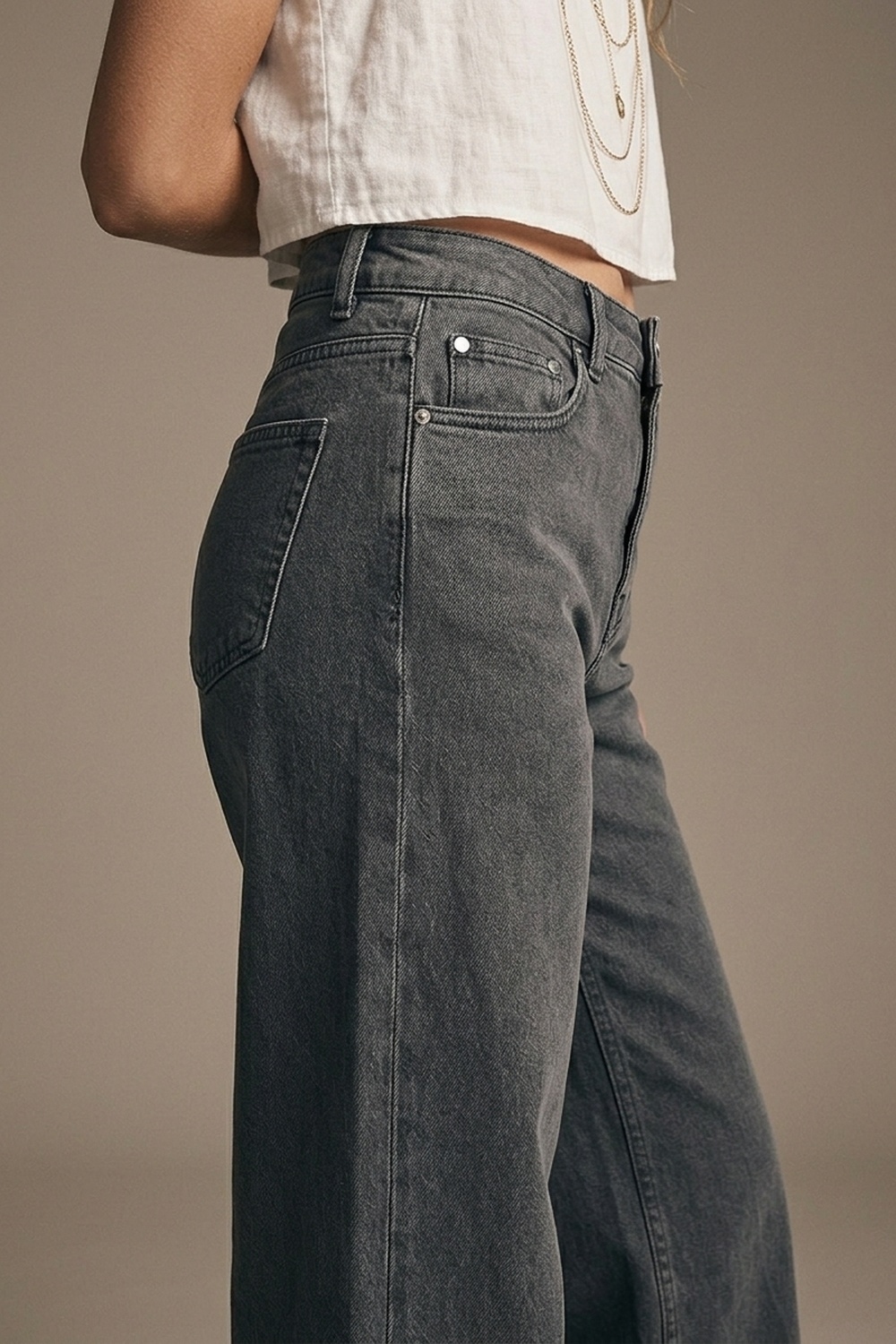 Vaqueros cropped wide leg grises