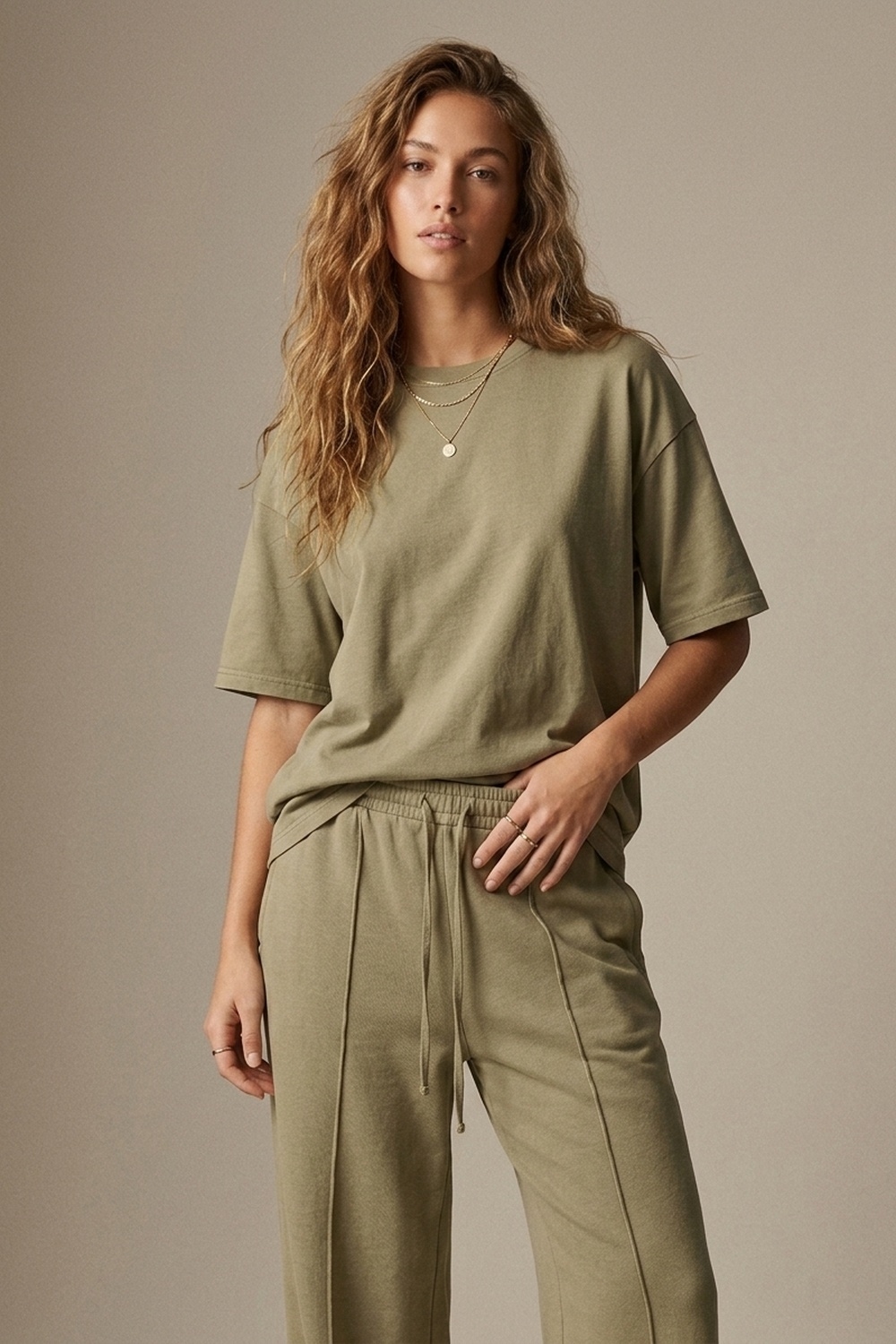 Pantalones Khaki de Algod&oacute;n de Pierna Ancha con Cintura El&aacute;stica y Corte Relajado
