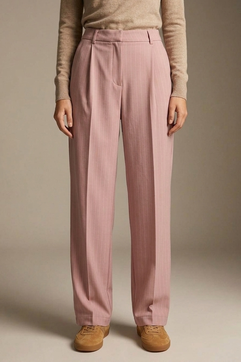 pantalones de pierna ancha plisados de tejido ligero a rayas en rosa pantalones de pierna ancha plisados de tejido ligero a rayas en rosa