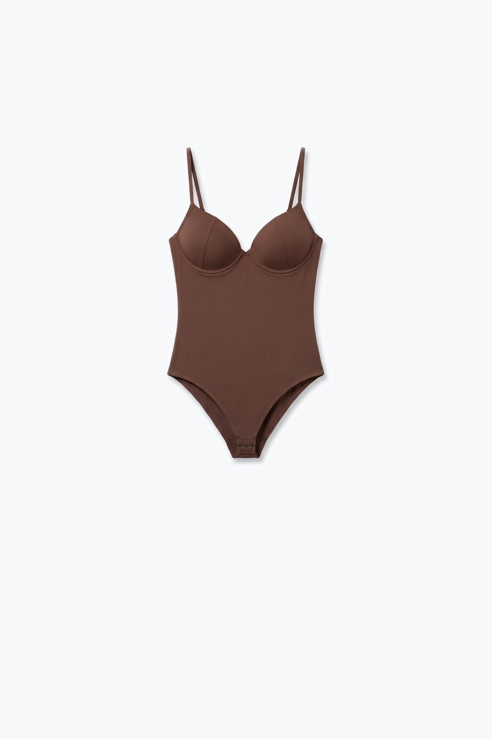 Bodysuit Marr&oacute;n de Jersey El&aacute;stico con Aros y Tirantes Fijos