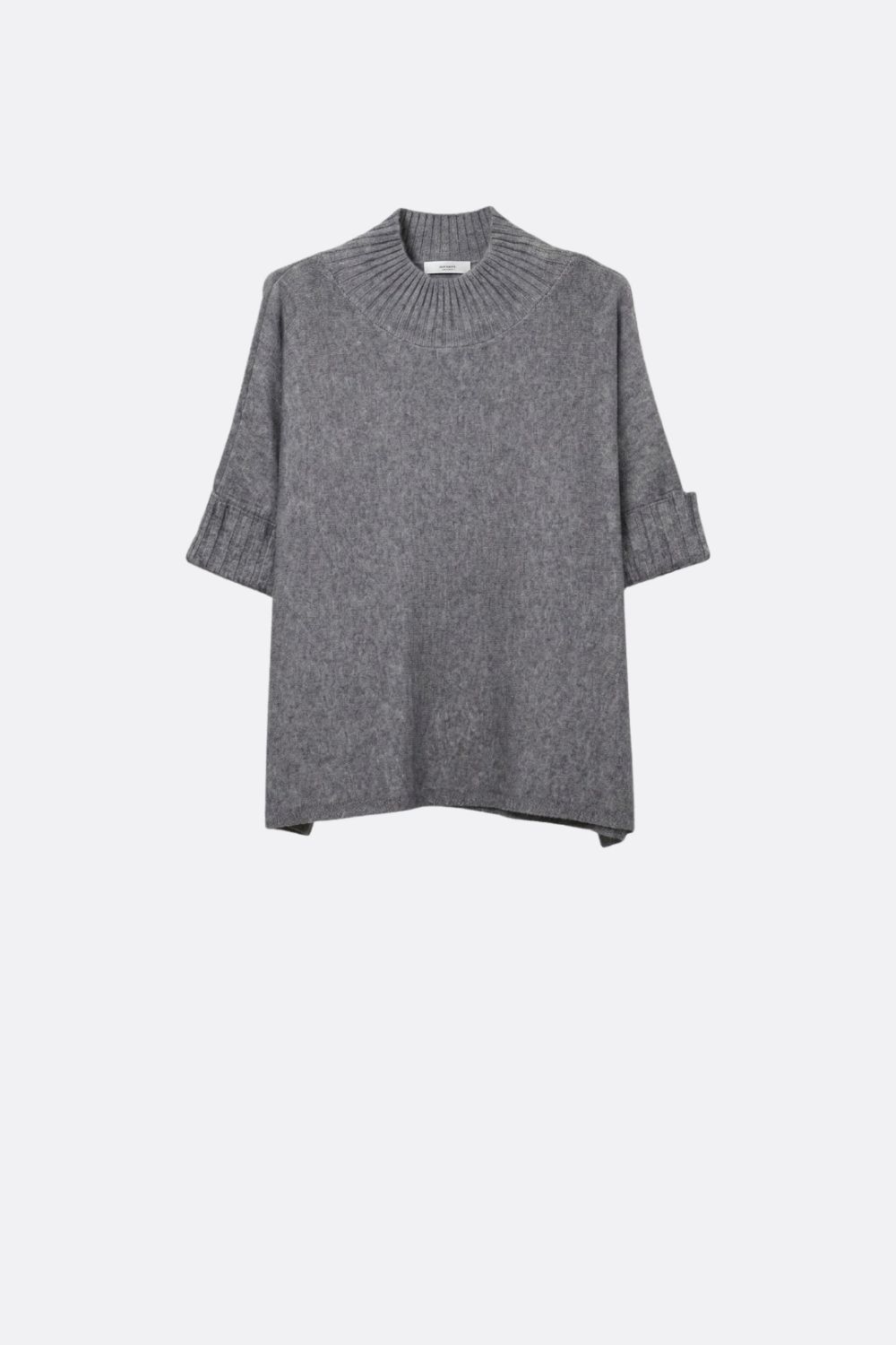 Su&eacute;ter de punto grueso gris con cuello simulado y manga hasta el codo