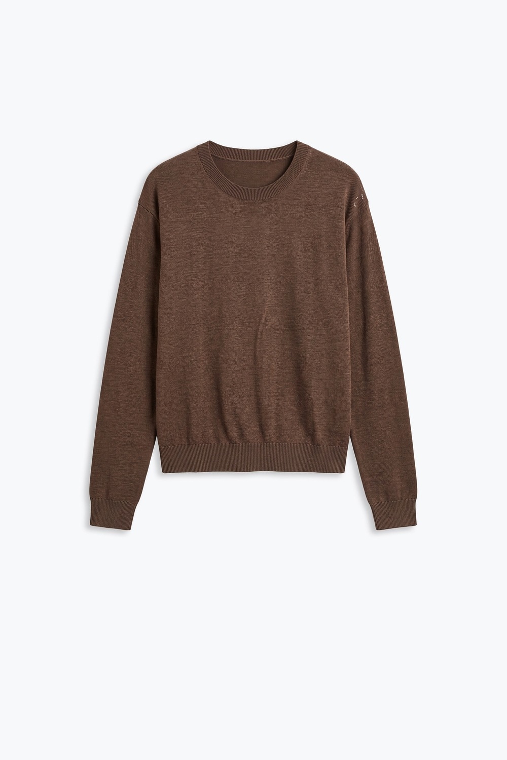 su&eacute;ter de cuello redondo de punto fino mezcla de lana Merino color camel