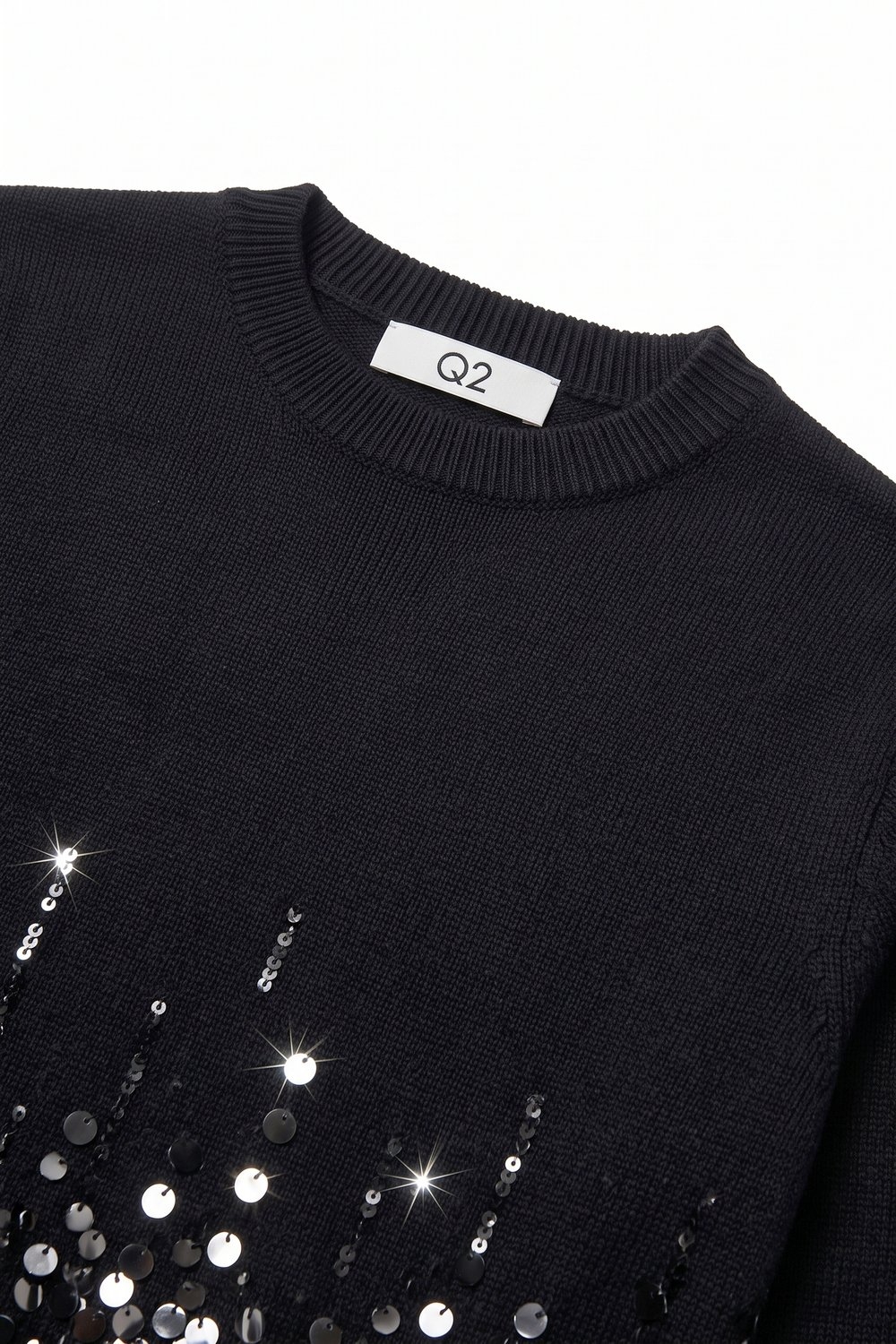 Black Knit Short Sleeve Top with Embellished Hem Black Knit Short Sleeve Top with Embellished Hem