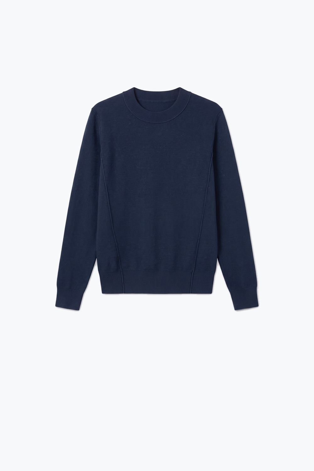Mezcla de lana merino su&eacute;ter fino de manga larga con detalle de costura en azul marino