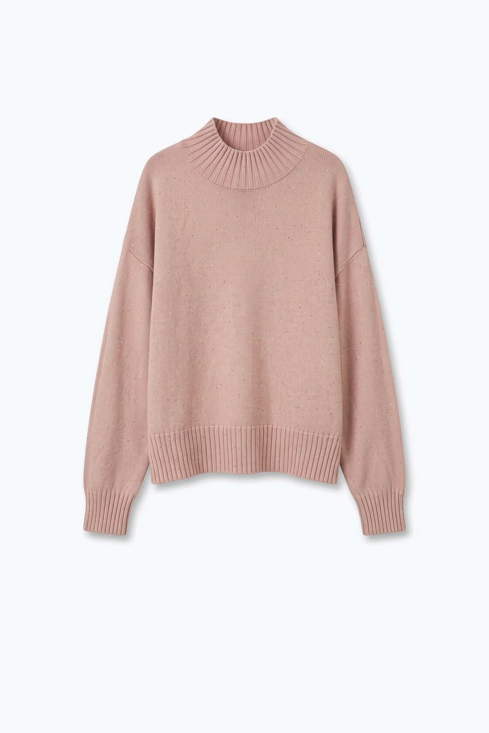 Su&eacute;ter de cuello alto acanalado de punto suave con lentejuelas adornadas de color rosa claro