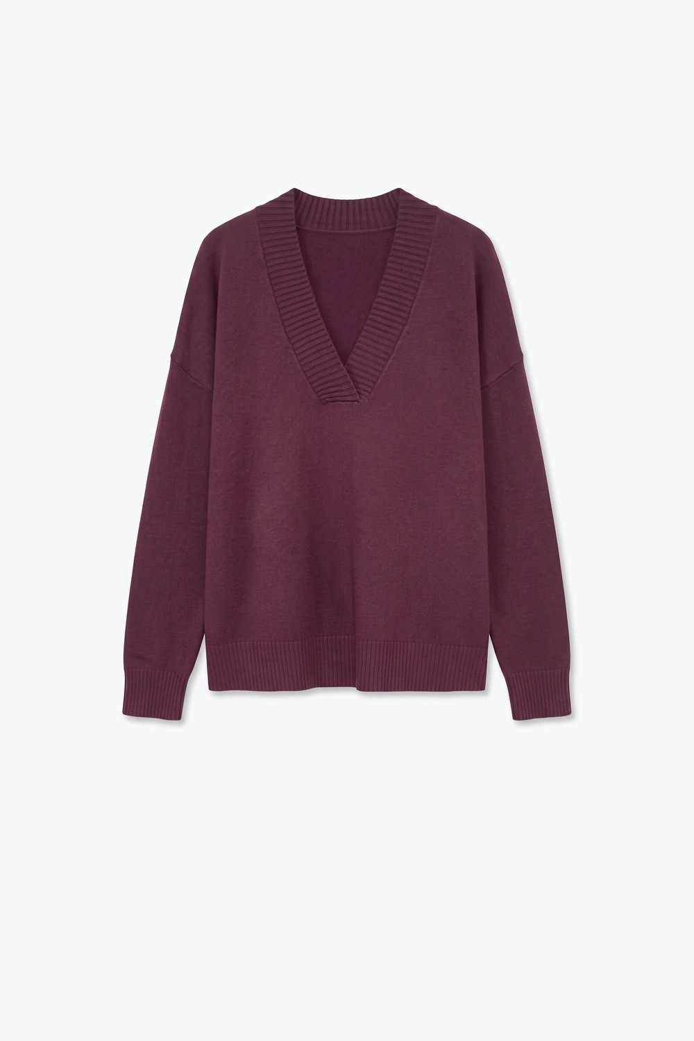 Suéter Ancho de Punto Cálido Morado con Escote en V Suéter Ancho de Punto Cálido Morado con Escote en V