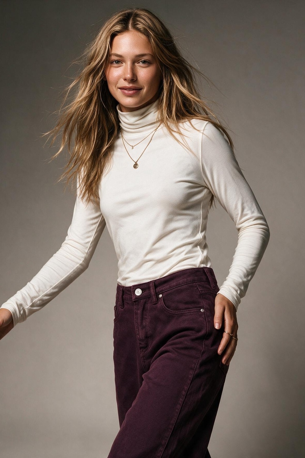 Camiseta de cuello alto ajustada de manga larga blanca en tejido de viscosa