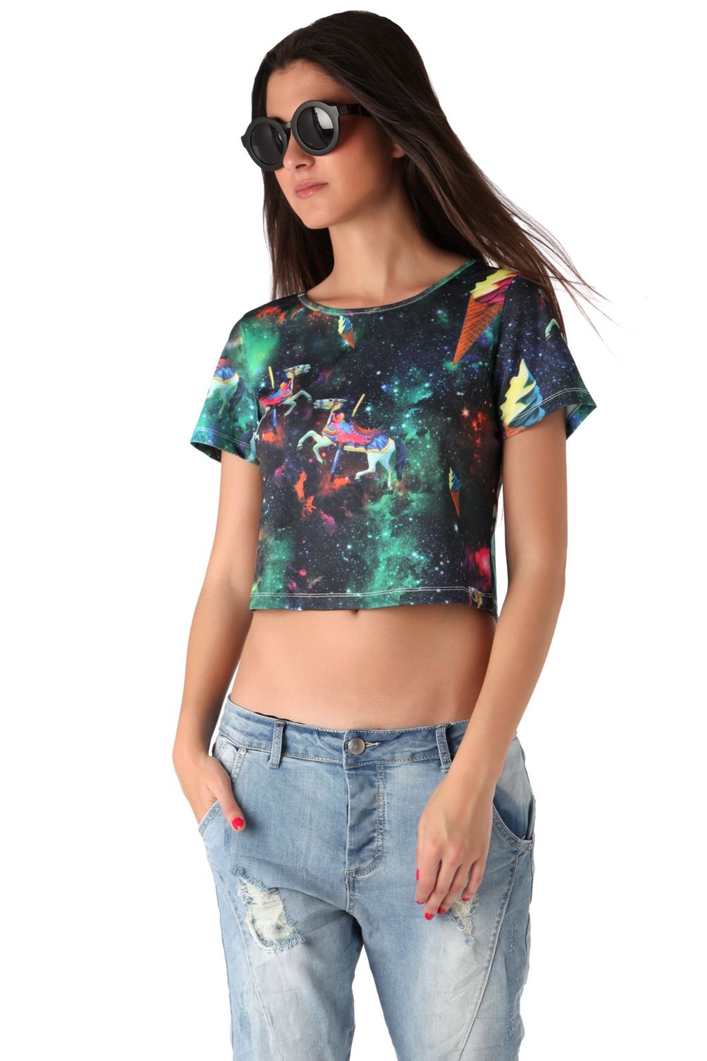 Top corto con estampado de ilustracion