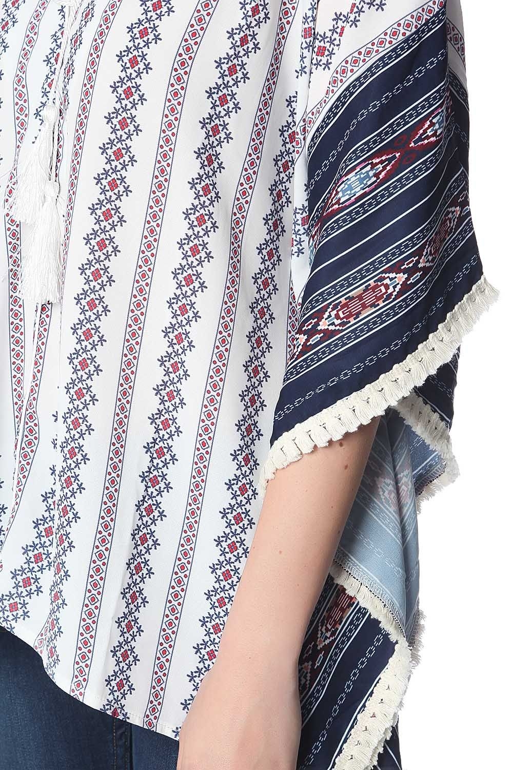 Top extragrande estilo poncho con estampado tribal marino Top extragrande estilo poncho con estampado tribal marino