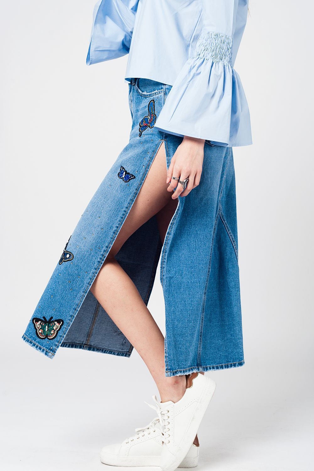 Jean maxi skirt with thigh split