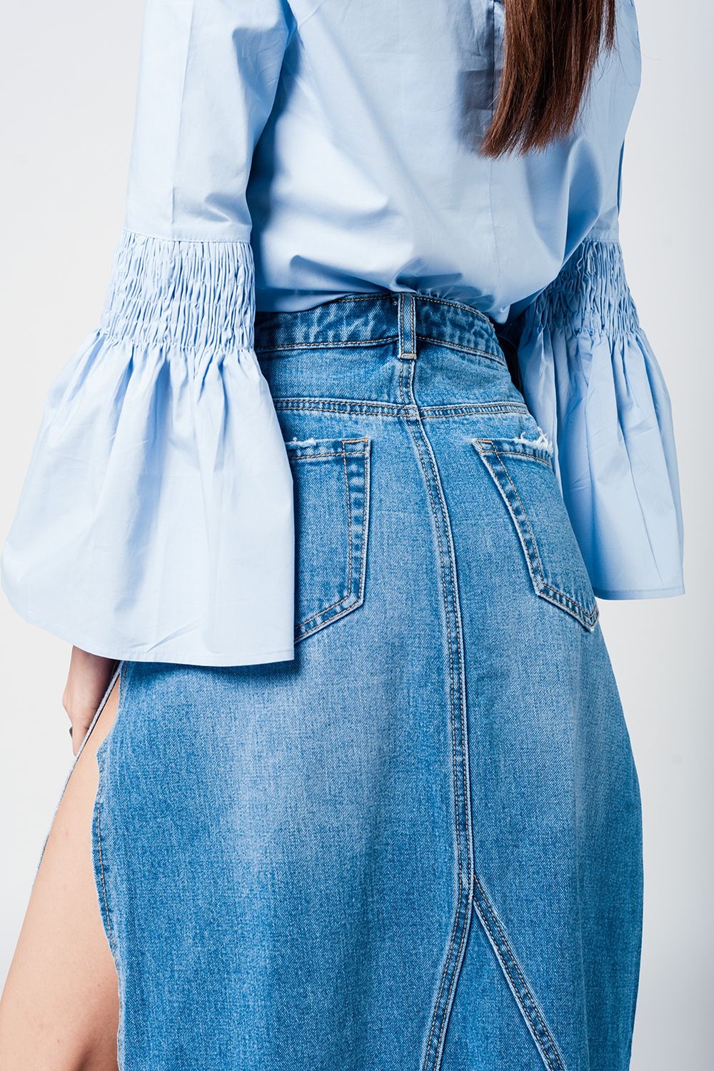 Jean maxi skirt with thigh split