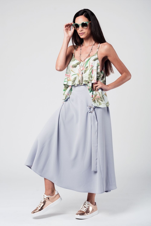 Grey midi skirt with belt and ring detail