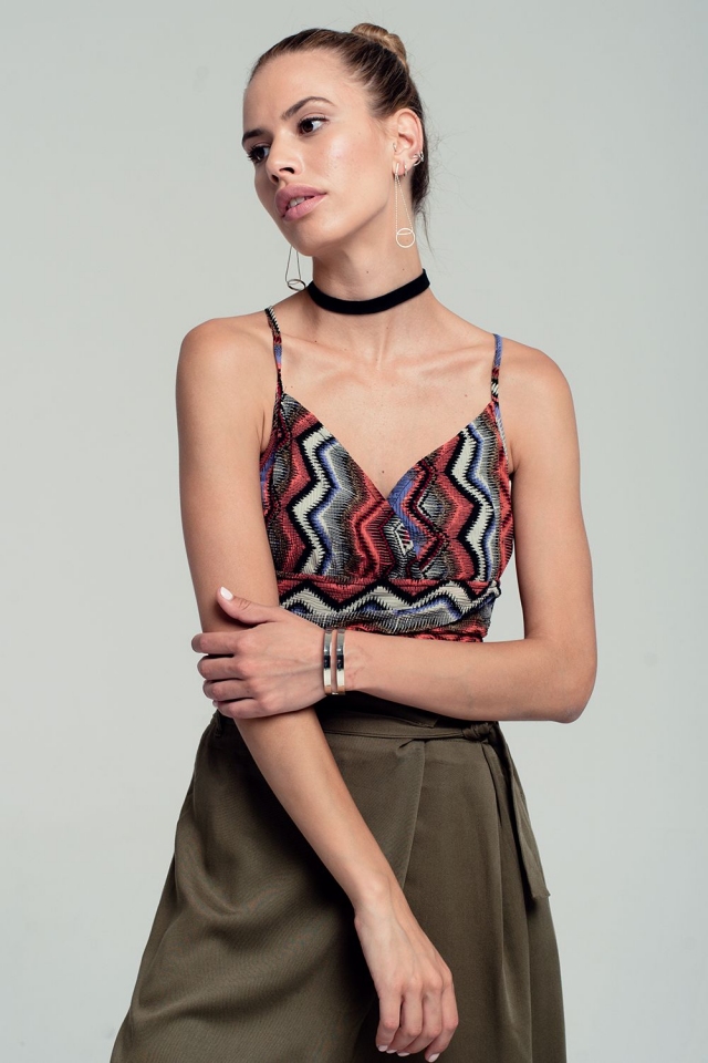 Wrap geo-tribal printed crop top in red