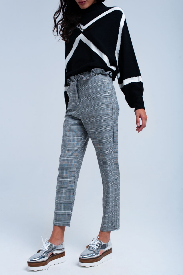 Gray tartan pattern pants