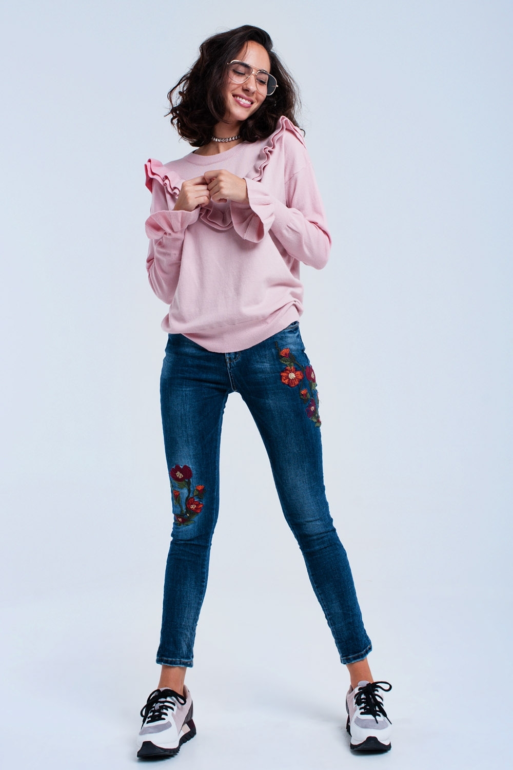Vaquero skinny con flores Vaquero skinny con flores