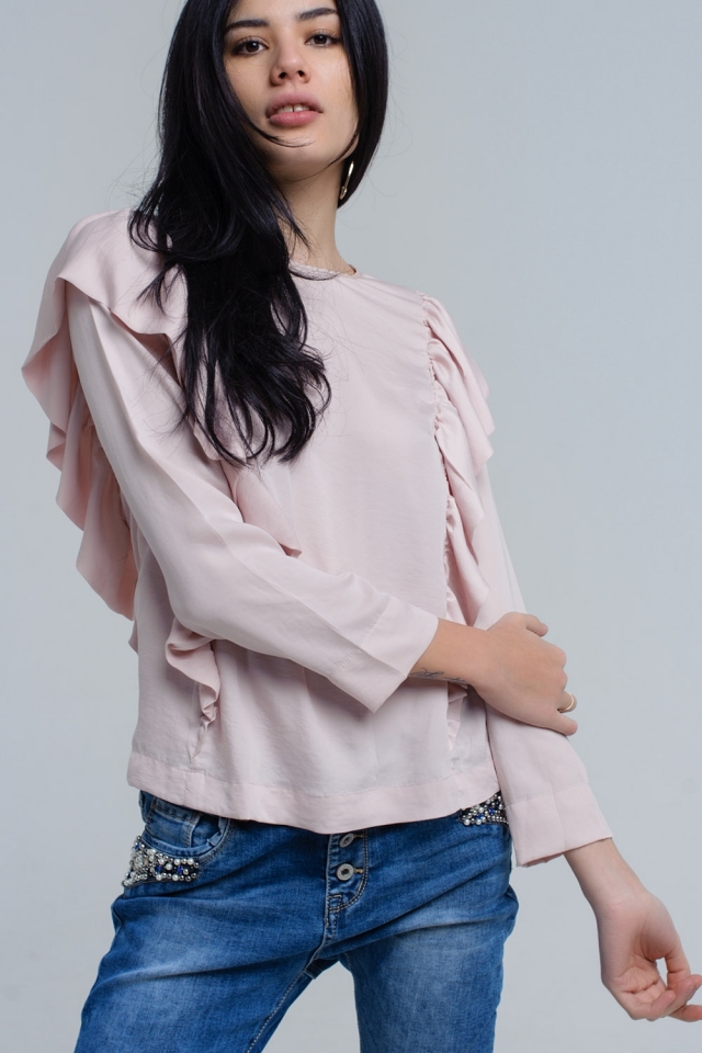 Top met ruche detail in lichtroze