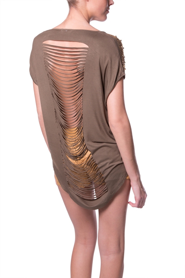 Stud schouders knipsels tee-shirt