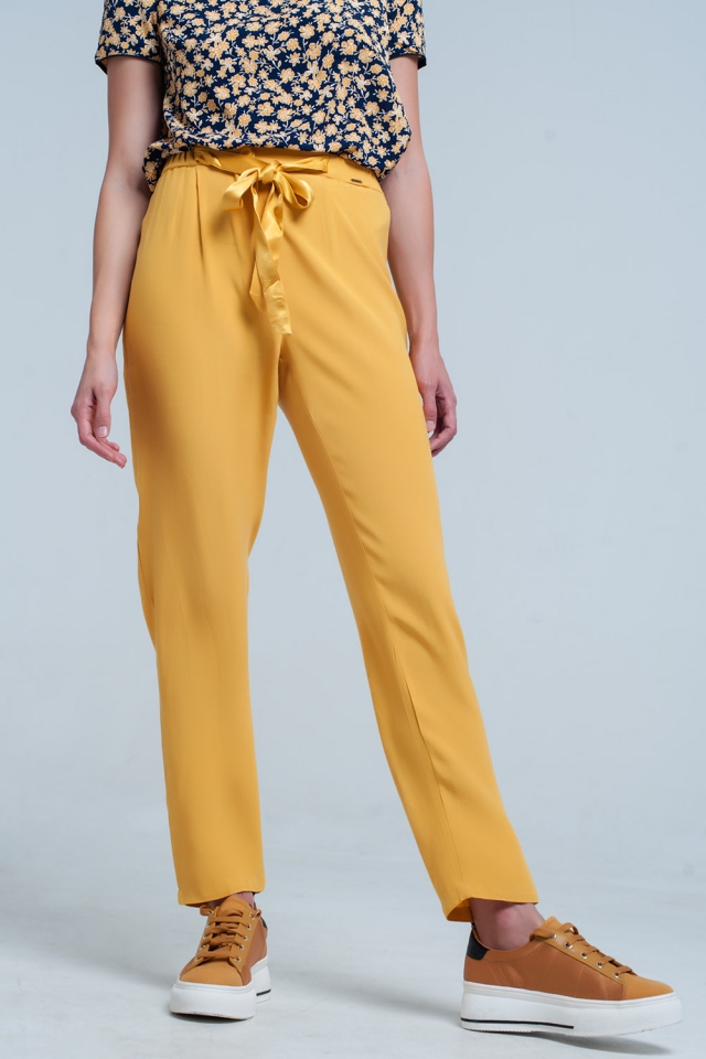 Pantalone senape con Cintura in raso