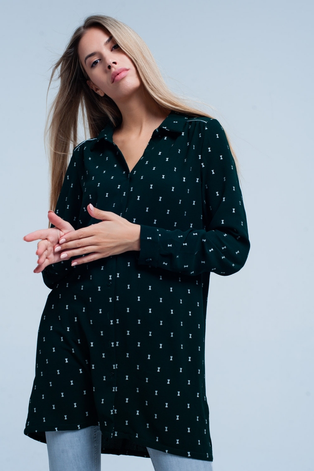 Camicia Verde con palangari e motivo a nastro d'argento